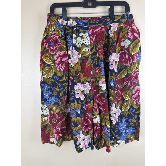Vintage Susan Bristol Floral High-Waist Wide-Leg Shorts 90s Size 14 - Picture 2 of 11